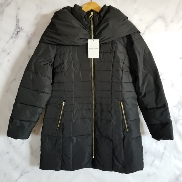 COLE HAAN Real Down Feather Black Coat - Picture 1 of 12